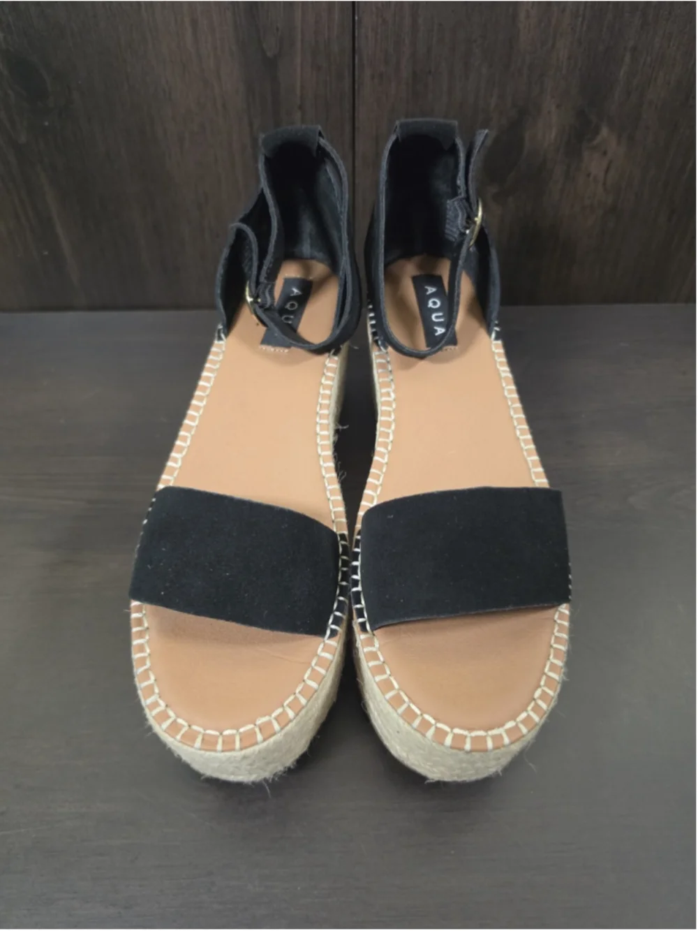 Aqua Ria SUEDE LEATHER Macrame Chunky Espadrille Platform Sandal BLACK 9.5 M